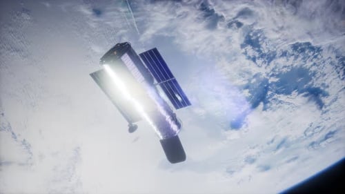 Realistic Space Satellite Orbiting Earth with Solar Panels