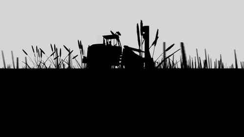 Minimalist Silhouette Combine Harvester Harvesting Wheat Field Animation