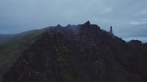 Drone Flight From Misty Mountain Peak Of Black Rock