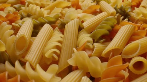 Variety of Uncooked Pasta Close Up Shot