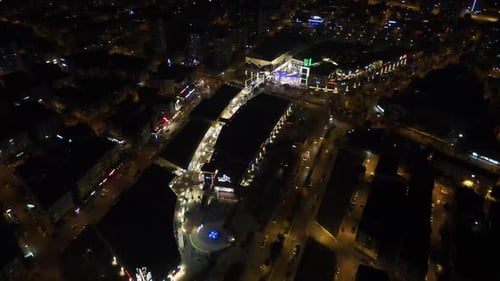 City Lights Night View from Aerial Drone