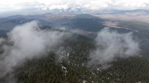 Wolken über dem kleinen verschneiten Wald