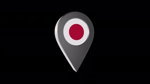 3d Animation Map Navigation Pointer With Japan Flag With Alpha Channel - 4K