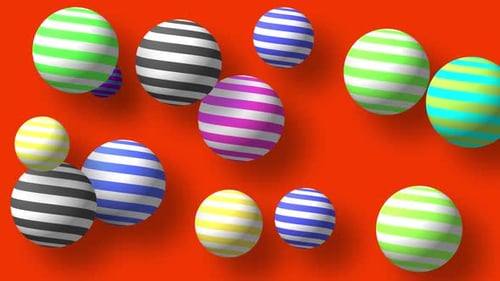 Abstract colorful background with flying or floating simple geometric forms. 3d sphere animation.