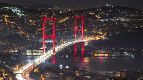 Istanbul Night Time-Lapse with Bosphorus Bridge