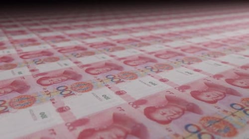 Printing 100 Chinese Yuan Renminbi Banknotes Seamless Loop