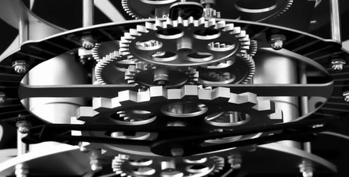 Clock Gears Turning Mechanism Black and White