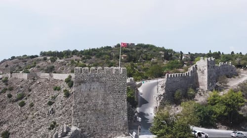Ancienne forteresse, Alanya, Turquie. Kizil Kule (Tour Rouge) - principale attraction touristique de la ville turque