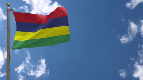 Mauritius Flag Waving in Blue Sky