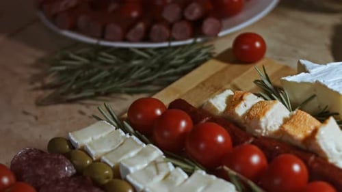 Flat Lay of Cheese and Meat Platter