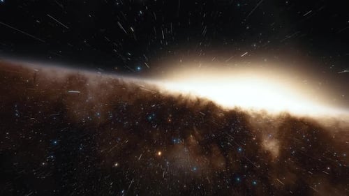 Starship Flies at the Speed of Ligh Near the Center of the Milky Way Galaxy in Space