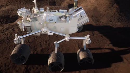 3D Animation of Futuristic Mars Rover on Red Planet Surface