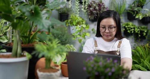 woman sell plant online laptop