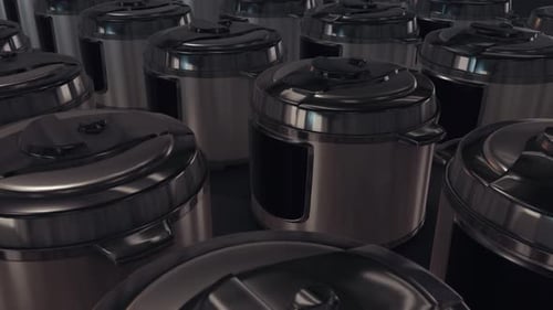 a lot of pressure cookers in a row 4k