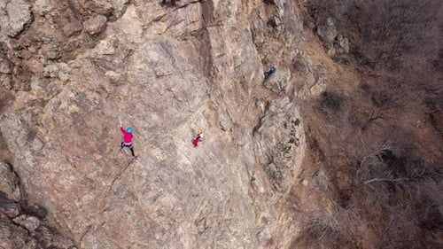 Rock Climbing Training on Steep Slope in Mountains