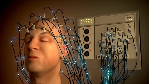 Electroencephalography machine analyzing activity of a human brain. Closeup. HD