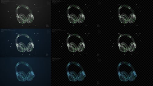 Futuristic Digital Headphone Wireframe Data HUD Reveal