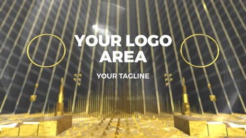 Golden Geometric Stage Background with Rotating Rings