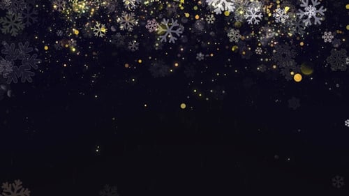 Christmas Snowflakes Dark Background with Glitter Particles