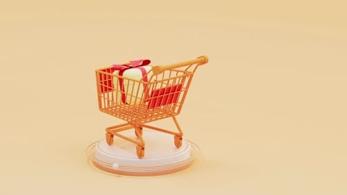 3D Shopping Cart with Bouncing Gift Box Animation