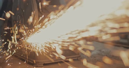 Metal Cutting. Close-up. Sparks