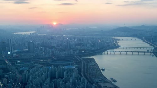 Timelapse Modern Seoul Buildings Illuminate After Sunset