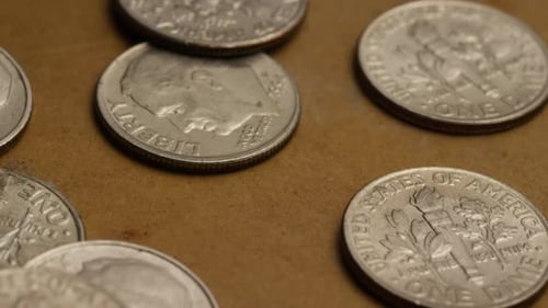 Rotating stock footage shot of American coins