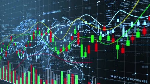 Animated Global Finance Data Display with Charts and Map