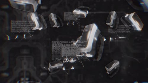 Futuristic Glitch Metaverse Title with Floating VR Headsets