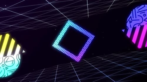 Abstract Retro Neon Geometric Shapes Grid Animation