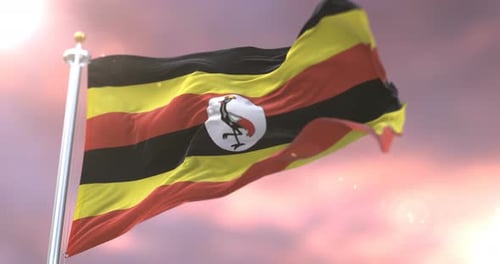 Uganda National Flag Waving in Realistic Slow Motion Loop