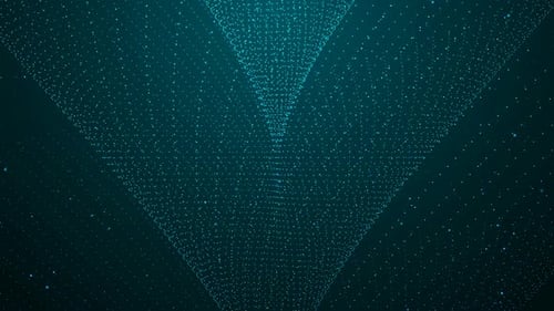 Neuer animierter Hintergrund für Cyan-Farbzyklone mit digitalen Partikeln