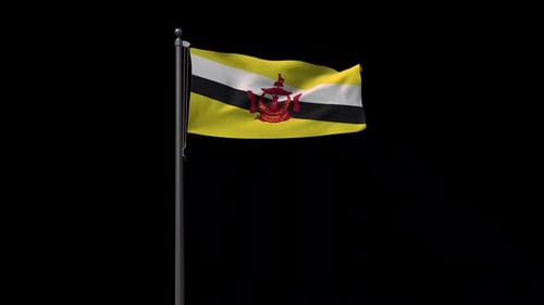 Brunei Flag Waving on Flagpole Loop