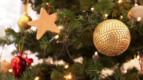 Decorated Christmas Tree with Colorful Ornaments and Lights