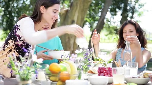 Friends Enjoying Outdoor Picnic Under the Trees