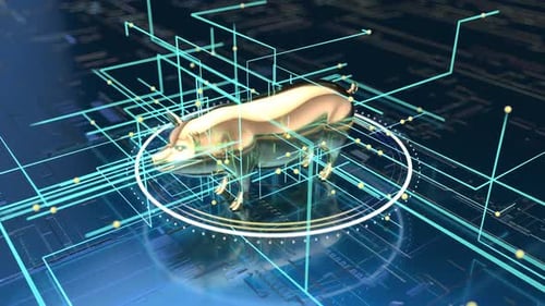 Abstrakte Kunst des Blockchain-Konzepts mit einem Schwein