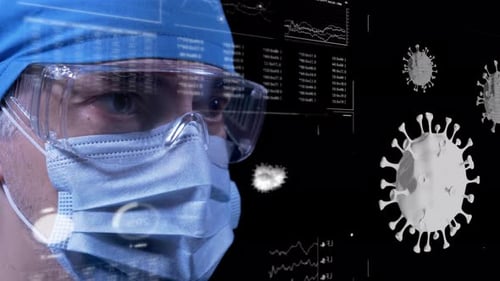 Doctor Examines Virus Data Close Up