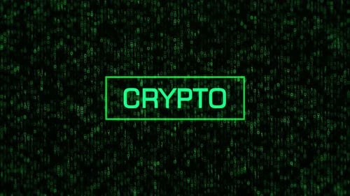 CRYPTO Text Over Computer Binary Background. CRYPTO Concept Over Binary Code and Matrix Background