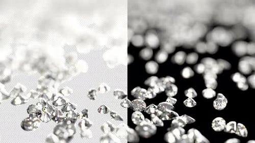 Glittering Diamonds Falling on Transparent Background