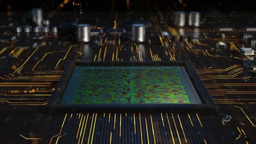 Futuristic Circuit Board with Digital Data Flow Animation