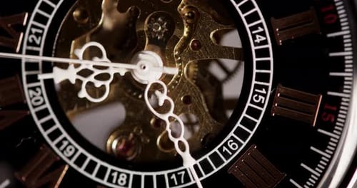 Macro Shot of Mechanical Watch with Moving Gears