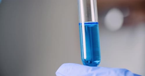 Close Up of Test Tube with Blue Liquid