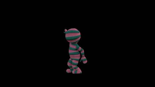 Animated Striped Knitted Character Performing Dance Moves