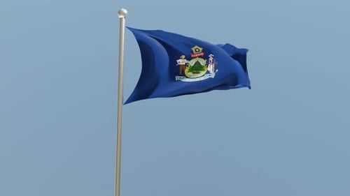 Realistic Maine State Flag Waving in Wind