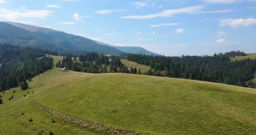 Una pequeña cabaña se alza en lo alto de las montañas bajo el bosque