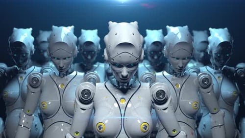 Futuristic AI Robot Army with Glowing Eyes
