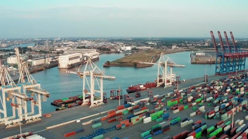 Aerial View of the Industrial Areas of Hamburg. Hamburg Port Container Terminal and Cargo Dock