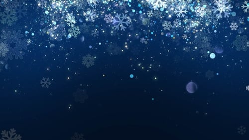 Christmas Blue Snowflake Background with Glitter Particles