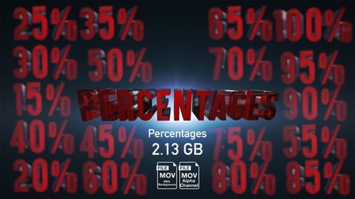 Animated 3D Red Metallic Percentage Numbers Pack