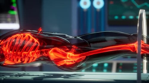 Futuristic 3D Medical Scan of Human Skeleton and Nervous System